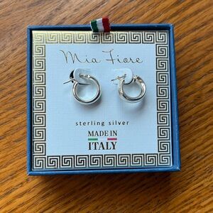 Mia Fiore Italy Sterling Silver Pillow Edge Hoop Earrings Huggies - Signed